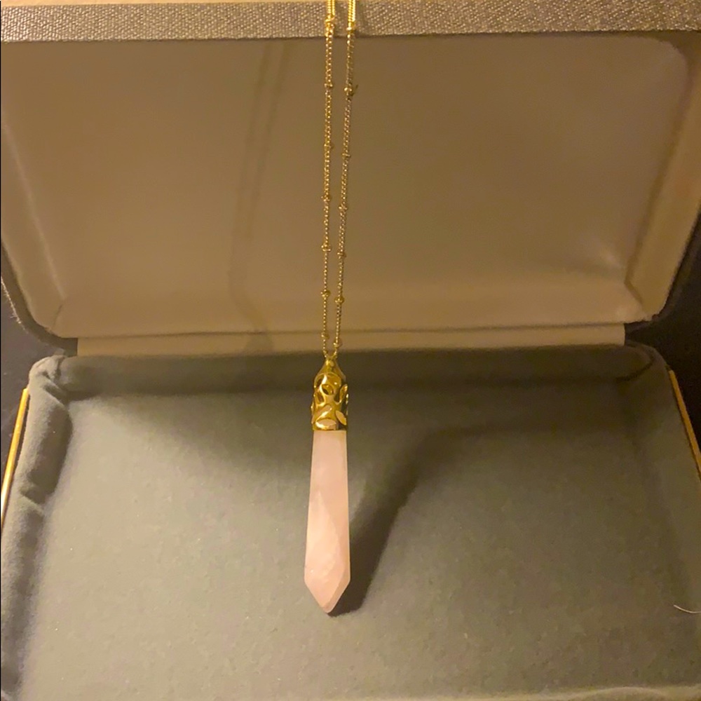 Pink crystal and gold long length necklace